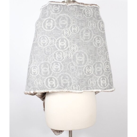 Chanel XL scarf shawl reversible 37" x 78" cashmere fur orylag gray rabbit 12k - Picture 9 of 16